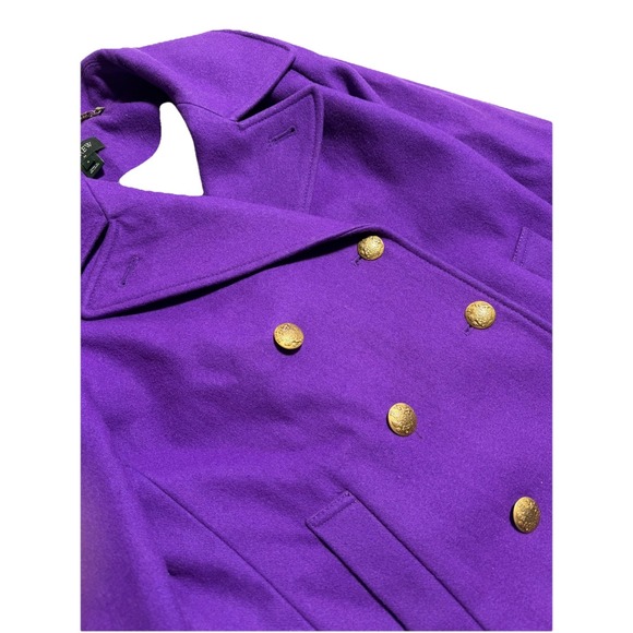 J Crew Pea Coat Double Breasted Purple Wool Gold Button  Jacket Old Money  Sz 4 - Picture 3 of 10